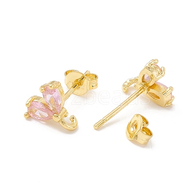 Rack Plating Brass Cubic Zirconia Stud Earrings Findings MAK-I684-10G-04-RS-1