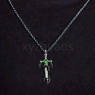 Alloy & 201 Stainless Steel & Rhinestone Dinosaur Wrapped Sword Pendant Necklaces for Men FS-WGFE8C1-03-1