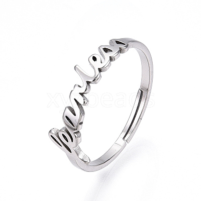 304 Stainless Steel Word Adjustable Ring RJEW-L107-031P-1