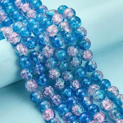1Strand Two Tone Transparent Crackle Glass Round Beads Strands X-CCG-Q001-10mm-19-1