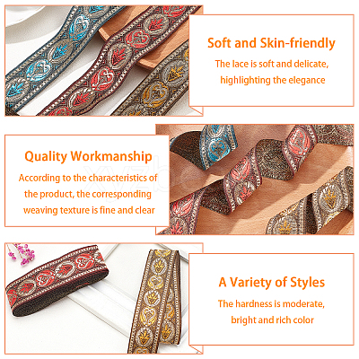 3 Rolls 3 Colors Ethnic Style Embroidery Polyester Ribbons OCOR-PH0001-22-1
