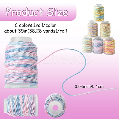 6Rolls 6 Colors 35M Segment Dyed Macrame Cotton Cord OCOR-YW0001-28-1