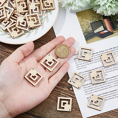 60Pcs Wood Pendants WOOD-FH0002-30A-1