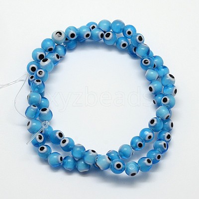 Handmade Evil Eye Lampwork Round Bead Strands LAMP-L055-6mm-05-1