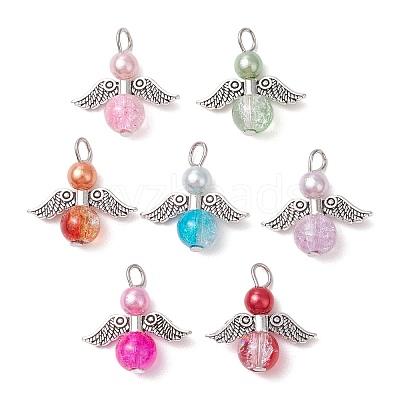7Pcs 7 Colors Transparent Crackle Glass Pendants PALLOY-JF03348-01-1