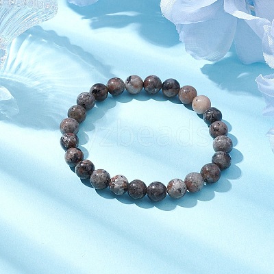 8mm Round Natural Fluorescent Syenite Rock(Glow under UV Light) Beaded Streth Bracelets BJEW-JB10859-1
