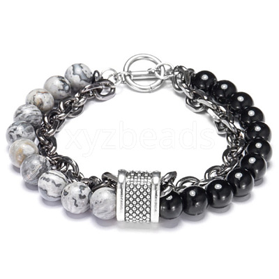 Natural Picture Jasper Beaded Double Layer Multi-strand Bracelets PW-WG56874-02-1