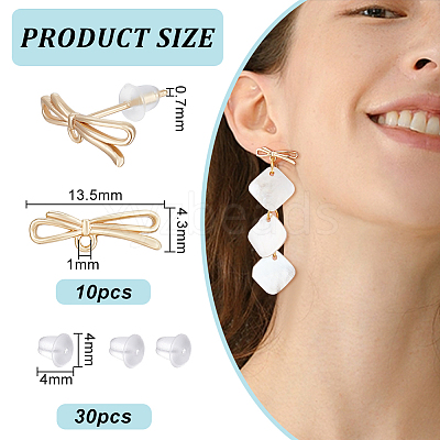 10Pcs Brass Bowknot Stud Earring Findings KK-BC0011-06-1