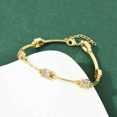 Brass Micro Pave Clear Cubic Zirconia Link Chain Bracelets for Women BJEW-F504-11G-1