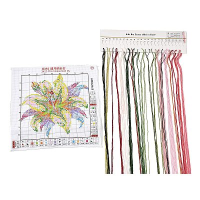 Lily Pattern DIY Cross Stitch Beginner Kits DIY-NH0001-02-1