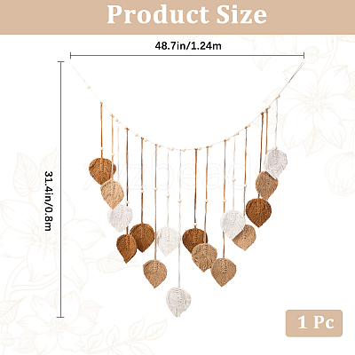 Bohemian Hand-woven Cotton Rope Leaf Tassel with Wood Beads Wall Hanging Ornaments FIND-WH20019-136B-03-1