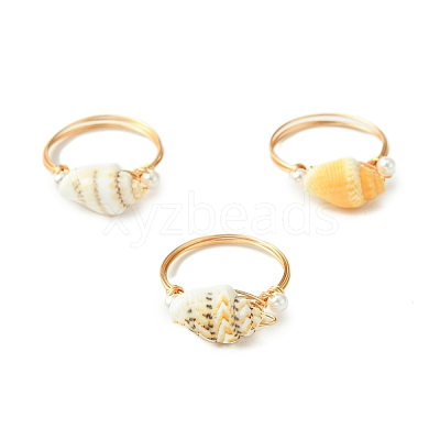 Natural Sea Shell Finger Rings RJEW-TA00168-1