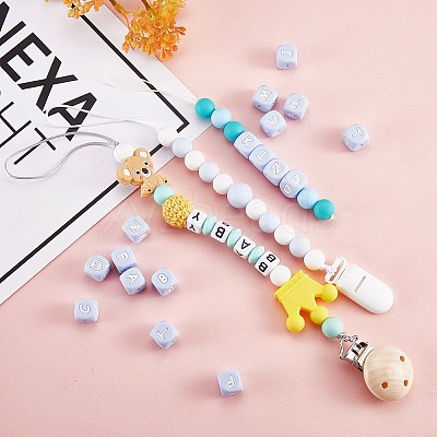 20Pcs Blue Cube Letter Silicone Beads 12x12x12mm Square Dice Alphabet Beads with 2mm Hole Spacer Loose Letter Beads for Bracelet Necklace Jewelry Making JX434M-1