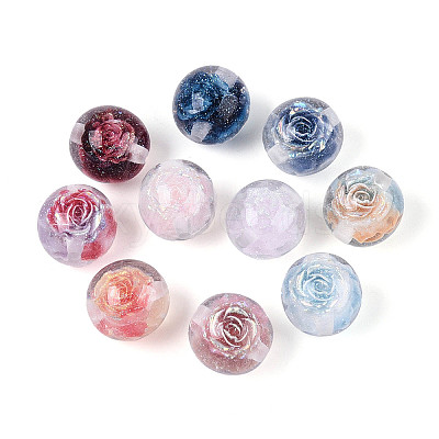 Transparent Inner Flower Resin Beads X-RESI-T061-08M-1