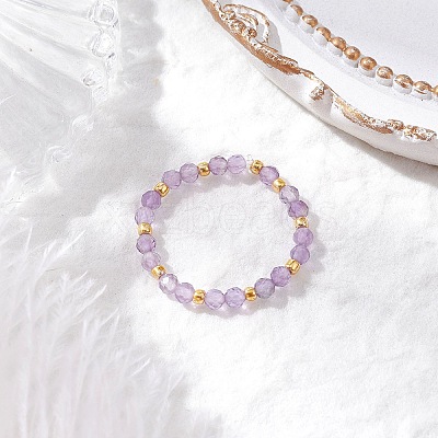Natural Amethyst Beaded Stretch Rings for Women RJEW-JR00868-02-1