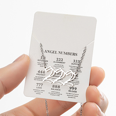 201 Stainless Steel Hollow Angel Number Pendant Necklaces for Women FS-WG21275-22-1