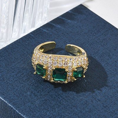 Brass Micro Pave Cubic Zirconia Cuff Open Rings for Women RJEW-L343-13G-04-1