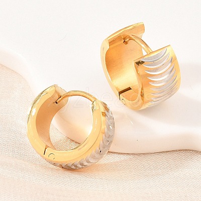 Two Tone 304 Stainless Steel Stripe Hoop Earrings EJEW-L307-04GP-04-1