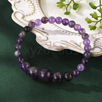 Natural Amethyst Graduated Beads Necklaces and Bracelets Jewelry Sets SJEW-L132-01-1