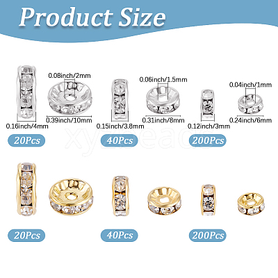 520Pcs Brass Rhinestone Spacer Beads RB-PA0001-07B-1