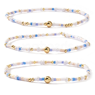 Boho Round Brass and Glass Seed Beaded Stretch Stackable Bracelet Sets BP2363-7-1