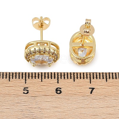 Brass Micro Pave Clear Cubic Zirconia Stud Earrings LS-EJEW-Z128-01G-03-1
