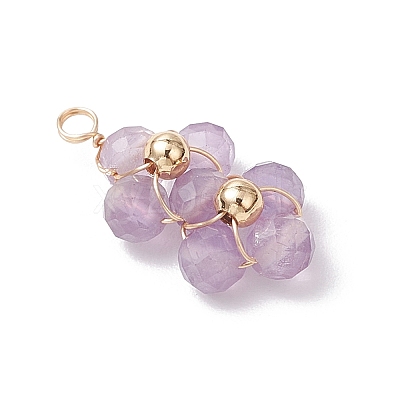 4Pcs 4 Styles Natural Amethyst & Agate & Green Aventurine & Lapis Lazuli Faceted Round Beaded Flower Pendants PALLOY-TA00256-1