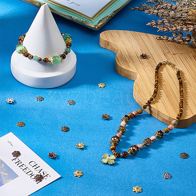 Mixed Color Tibetan Style Alloy Flower Bead Caps for Jewelry Making TIBEB-PH0001-03-RS-B-1