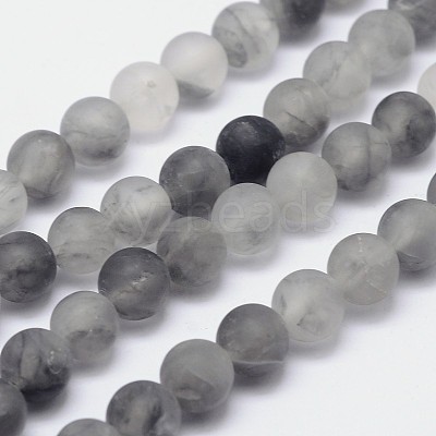Frosted Natural Cloudy Quartz Round Beads Strands G-F255-02-10mm-1