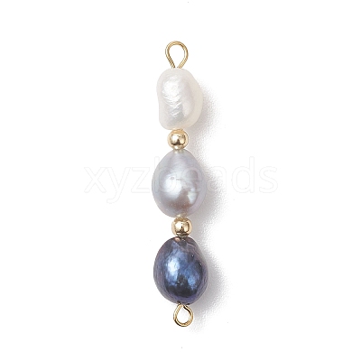Three-Color Natural Pearl Potato Beaded Connector Charms PALLOY-JF04904-01-1