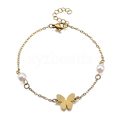 304 Stainless Steel Butterfly Link Bracelets BJEW-C098-01B-G-1