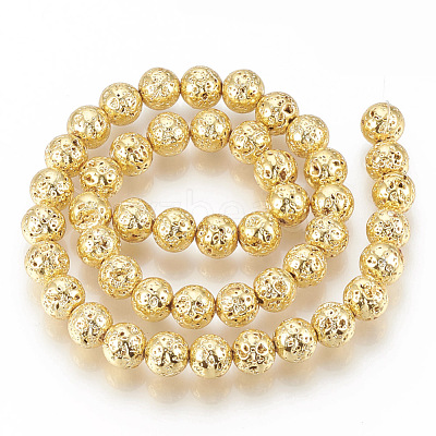 Electroplated Natural Lava Rock Beads Strands G-T061-55A-8mm-1