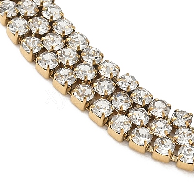 304 Stainless Steel Rhinestone Cup Chain Multi-strand Bracelets for Women BJEW-P376-01G-03-1