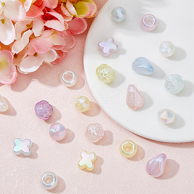 60Pcs 6 Style Plating Acrylic Beads OACR-FH0001-048-1