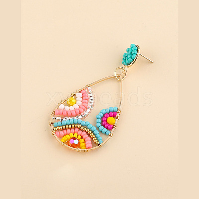 Bohemian Style Alloy Glass Seed Beaded Dangle Stud Earrings FS-WG9BF4A-01-1