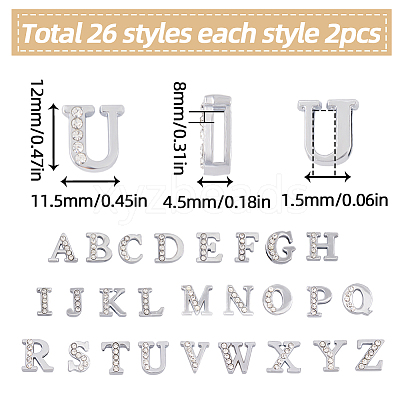 52Pcs 26 Style Alloy Rhinestone Slide Charms FIND-SC0005-51-1