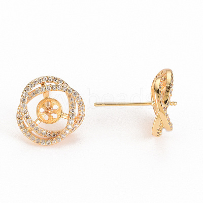 Brass Micro Pave Clear Cubic Zirconia Stud Earring Findings KK-S356-241-NF-1