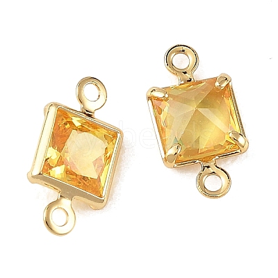 SHEGRACE Brass Pave Cubic Zirconia Square Connector Charms XGRQ2O088-440D-G-1