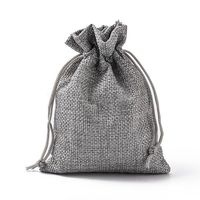 Polyester Imitation Burlap Packing Pouches Drawstring Bags ABAG-R005-14x10-04-1