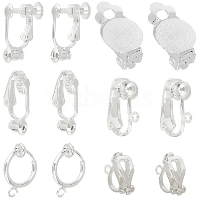 36Pcs 6 Styles Brass Clip-on Earring Converters Findings KK-SC0004-73-1