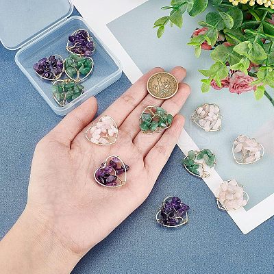 6Pcs 3 Styles Chakra Natural Gmestone Copper Wire Big Pendants FIND-FH0004-66-1