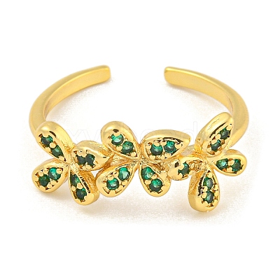 Flower Rack Plating Brass Micro Pave Cubic Zirconia Open Cuff Rings for Women RJEW-N047-01G-05-RS-1