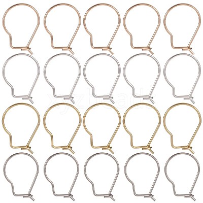 100Pcs 4 Colors 304 Stainless Steel Hoop Earrings Findings STAS-SC0005-24-1
