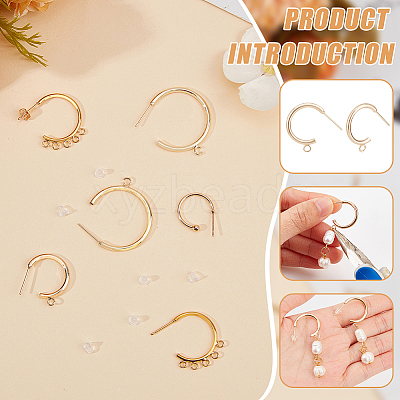 16Pcs 4 Style Brass Ring Stud Earring Findings KK-BC0013-48-1