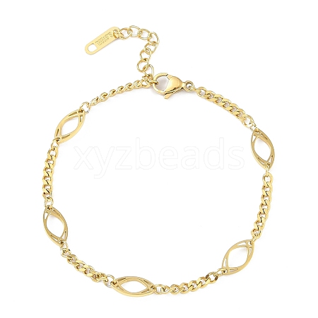 Ion Plating(IP) 304 Stainless Steel Horse Eye Link Bracelets for Women BJEW-K254-05G-1