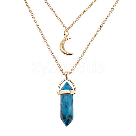 Natural Dumortierite Cone Pendant Double Layer Necklace UX9990-8-1