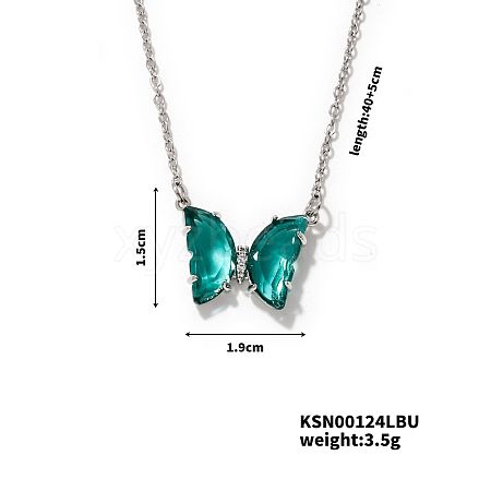 Brass Rhinestone Butterfly Pendant Necklaces for Women LS1858-1-1