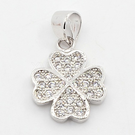 CZ Lucky Jewelry Brass Micro Pave Cubic Zirconia Four Leaf Clover Charms Pendants X-ZIRC-M011-18P-NR-1