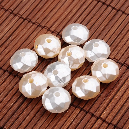 Faceted Rondelle Imitation Pearl Acrylic Beads OACR-L004-3604-1