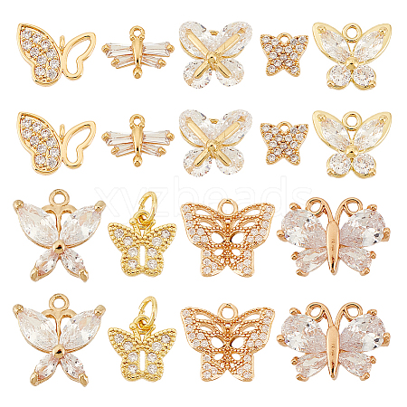 AHADERMAKER 18Pcs 9 Styles Brass Pave Clear Cubic Zirconia Pendants KK-GA0001-30-1